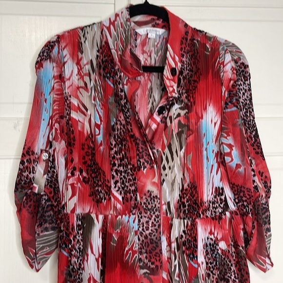 Erin London Women’s Abstract Blouse Plus Size M Red Tones - Picture 2 of 11